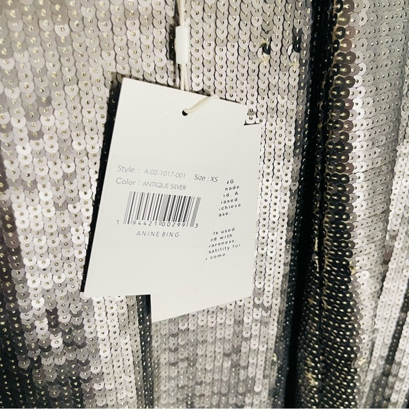 NWT Anine Bing Angie Sequin Belted Mini Dress Antique Silver Metallic Cocktail - Picture 4 of 10